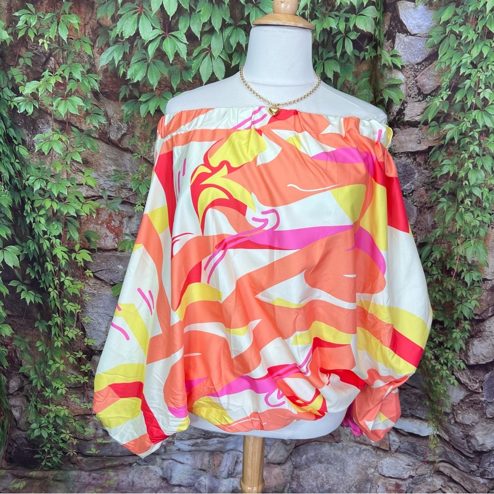 FANCY DREAM Oversized Multicolor Off the Shoulder Resort Blouse, S (Runs Large) - Picture 11 of 14